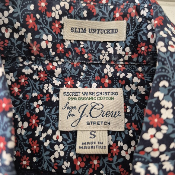 J.Crew Shirt Men S Navy Floral Slim Untucked Organic Cotton Stretch Secret Wash - Picture 3 of 8